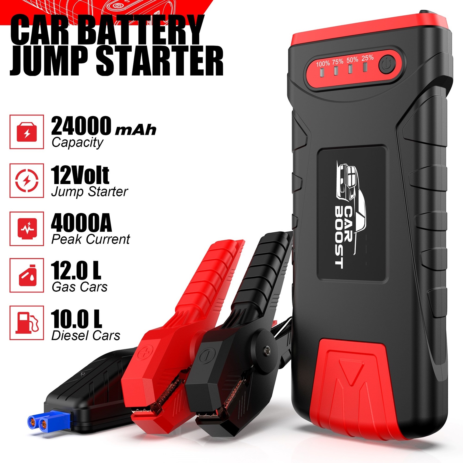 12V 4000A Jump Starter 24000mAh 88.8Wh Power Bank with LED Light