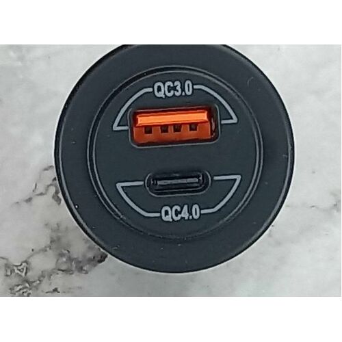 Dual USB Charger USB-C PD 60 w USB-A QC 3.0 18 w - Round Type