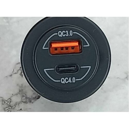 Dual USB Charger USB-C PD 65w USB-A QC 3.0 18w - with Switch- Round Type