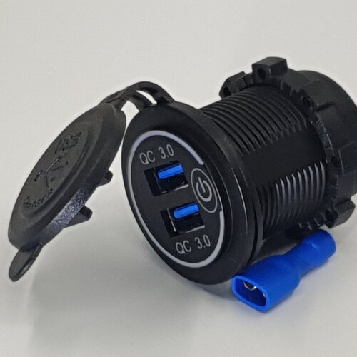 Dual USB Charger QC 3.0 w on/off Button - Round Type